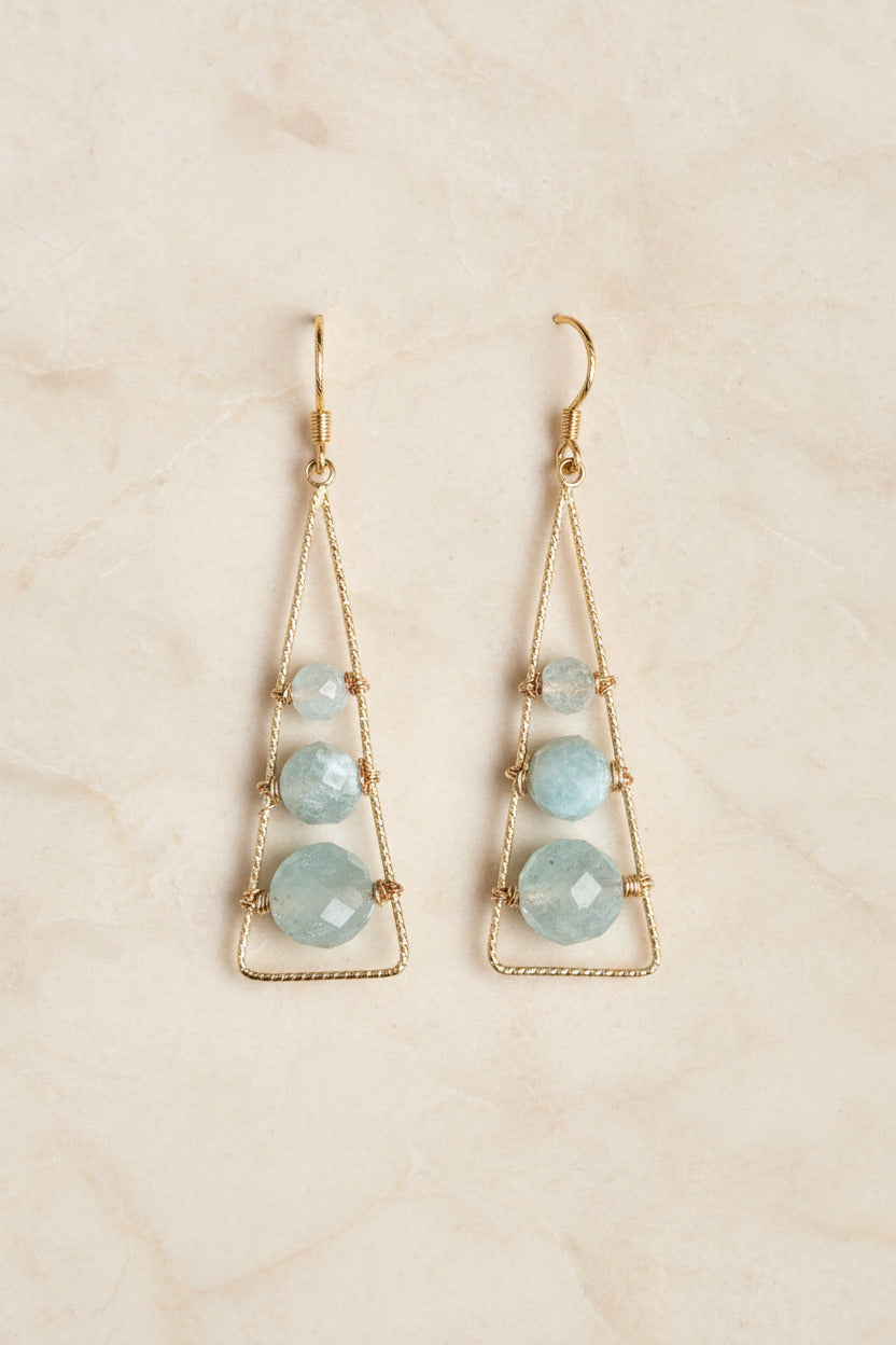 Aquamarine Geometric Dangle Earrings, Gold Filled Hooks
