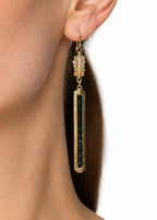 Black Tourmaline & Citrine Long Dangle Earrings, Gold Filled Hooks