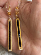 Black Tourmaline & Citrine Long Dangle Earrings, Gold Filled Hooks