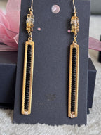 Black Tourmaline & Citrine Long Dangle Earrings, Gold Filled Hooks
