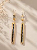 Black Tourmaline & Citrine Long Dangle Earrings, Gold Filled Hooks