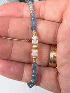 Natural Aquamarine and Ethiopian Opal Bracelet, Gold Filled Gemstone Bracelet, Blue Stone Jewelry, Adjustable Gift for Her