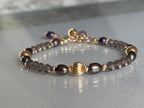 Smoky Quartz and Blue Grey Pearl Bracelet, 14K Gold Filled Jewelry, Dainty Handmade Gemstone Bracelet
