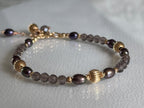 Smoky Quartz and Blue Grey Pearl Bracelet, 14K Gold Filled Jewelry, Dainty Handmade Gemstone Bracelet