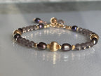 Smoky Quartz and Blue Grey Pearl Bracelet, 14K Gold Filled Jewelry, Dainty Handmade Gemstone Bracelet