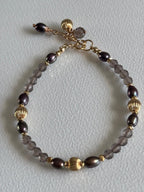 Smoky Quartz and Blue Grey Pearl Bracelet, 14K Gold Filled Jewelry, Dainty Handmade Gemstone Bracelet