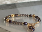 Smoky Quartz and Blue Grey Pearl Bracelet, 14K Gold Filled Jewelry, Dainty Handmade Gemstone Bracelet