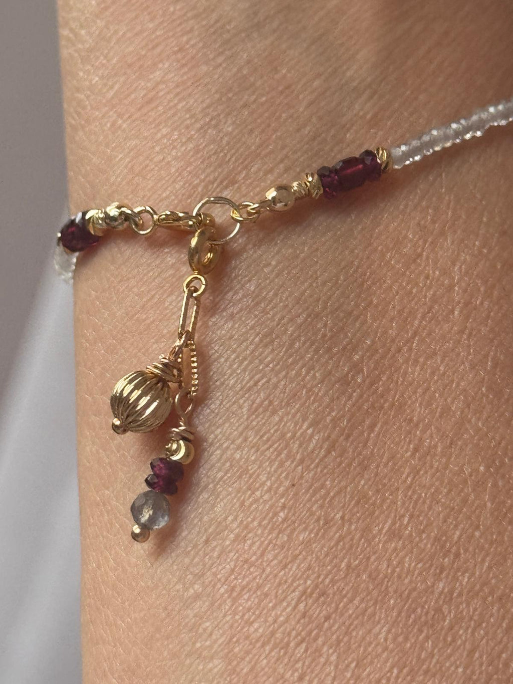Garnet and Labradorite Bracelet, Dainty Gold Filled Gemstone Bracelet, Handmade Natural Stone Jewelry