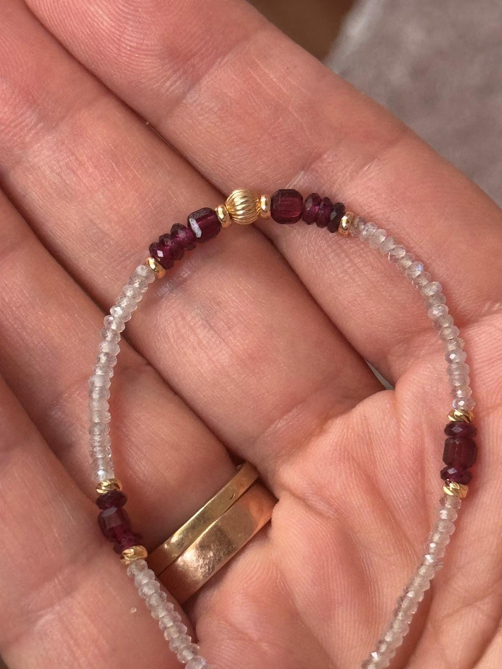 Garnet and Labradorite Bracelet, Dainty Gold Filled Gemstone Bracelet, Handmade Natural Stone Jewelry