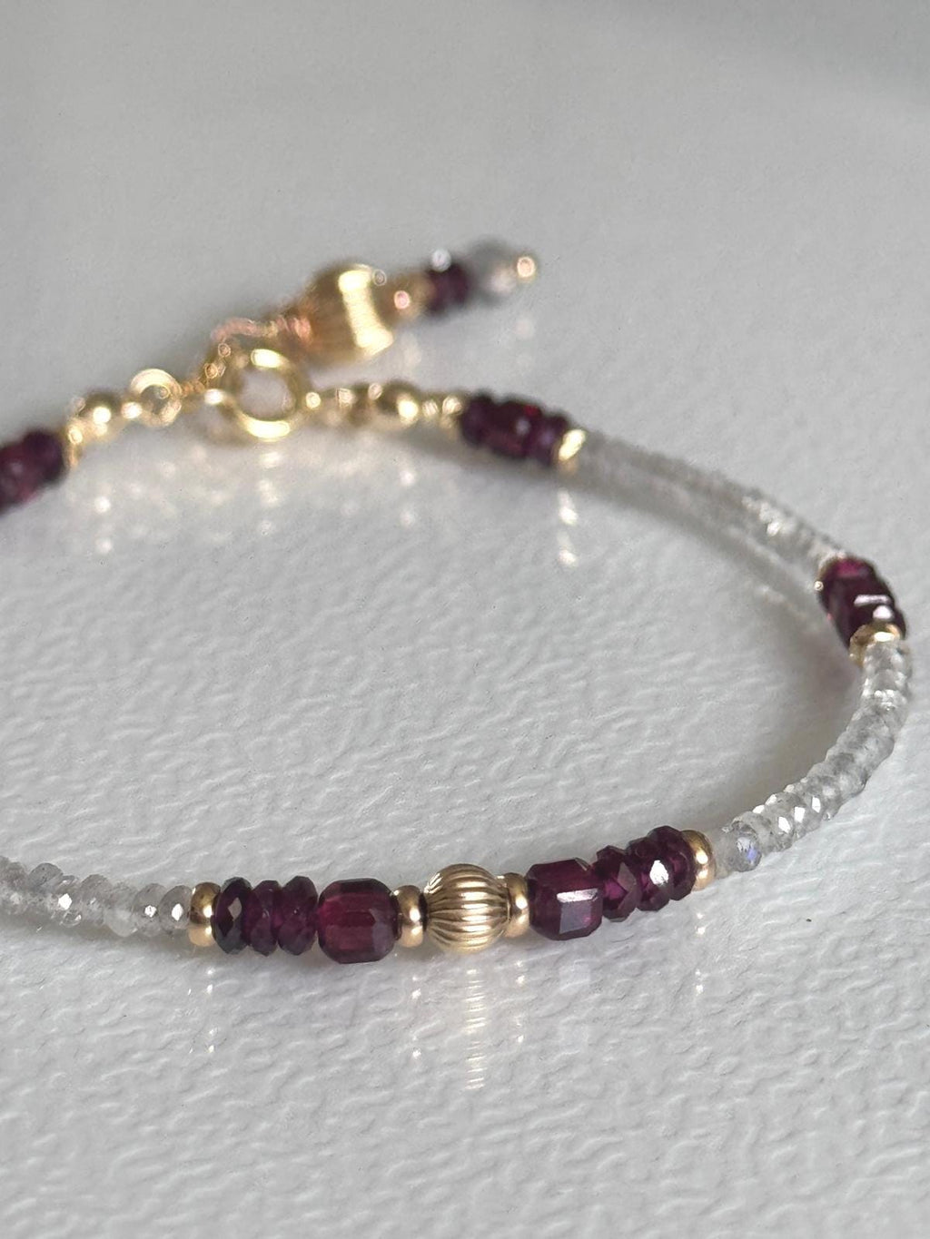 Garnet and Labradorite Bracelet, Dainty Gold Filled Gemstone Bracelet, Handmade Natural Stone Jewelry