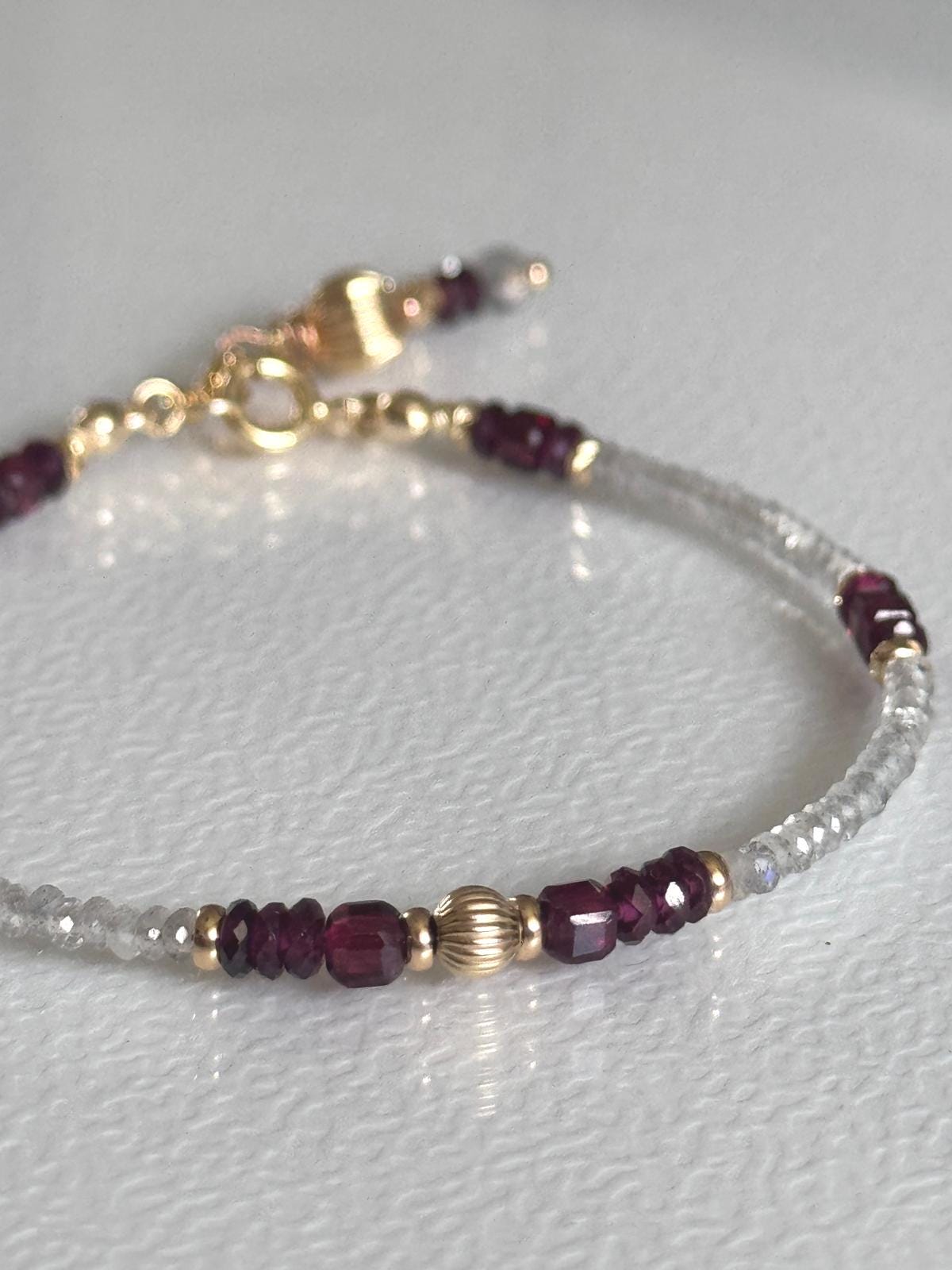 Garnet and Labradorite Bracelet, Dainty Gold Filled Gemstone Bracelet, Handmade Natural Stone Jewelry