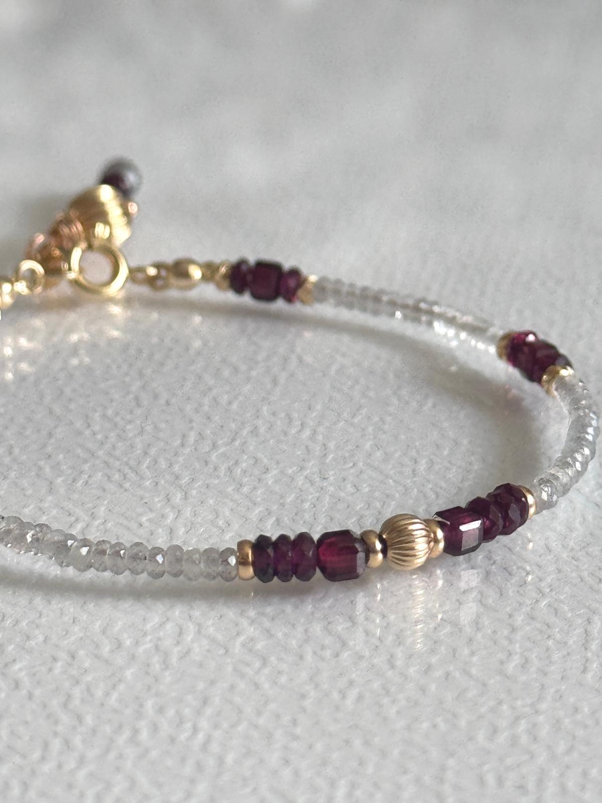 Garnet and Labradorite Bracelet, Dainty Gold Filled Gemstone Bracelet, Handmade Natural Stone Jewelry