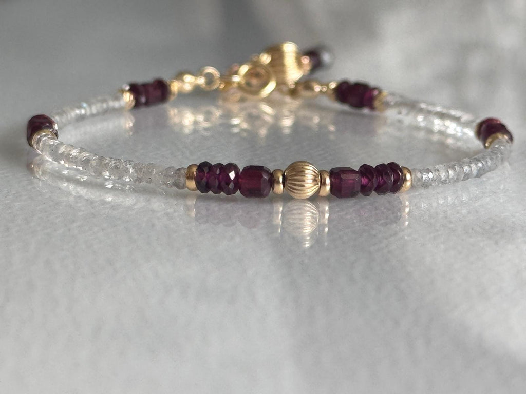 Garnet and Labradorite Bracelet, Dainty Gold Filled Gemstone Bracelet, Handmade Natural Stone Jewelry