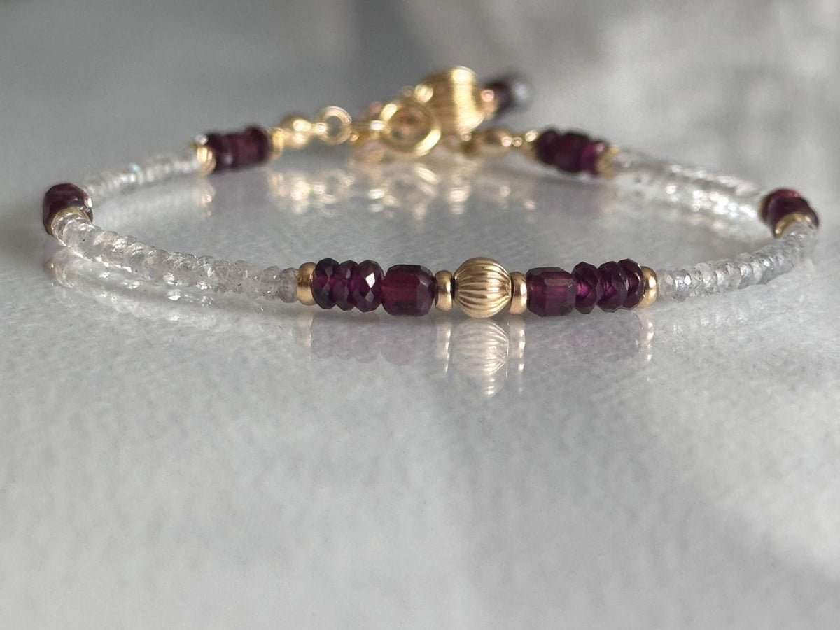 Garnet and Labradorite Bracelet, Dainty Gold Filled Gemstone Bracelet, Handmade Natural Stone Jewelry