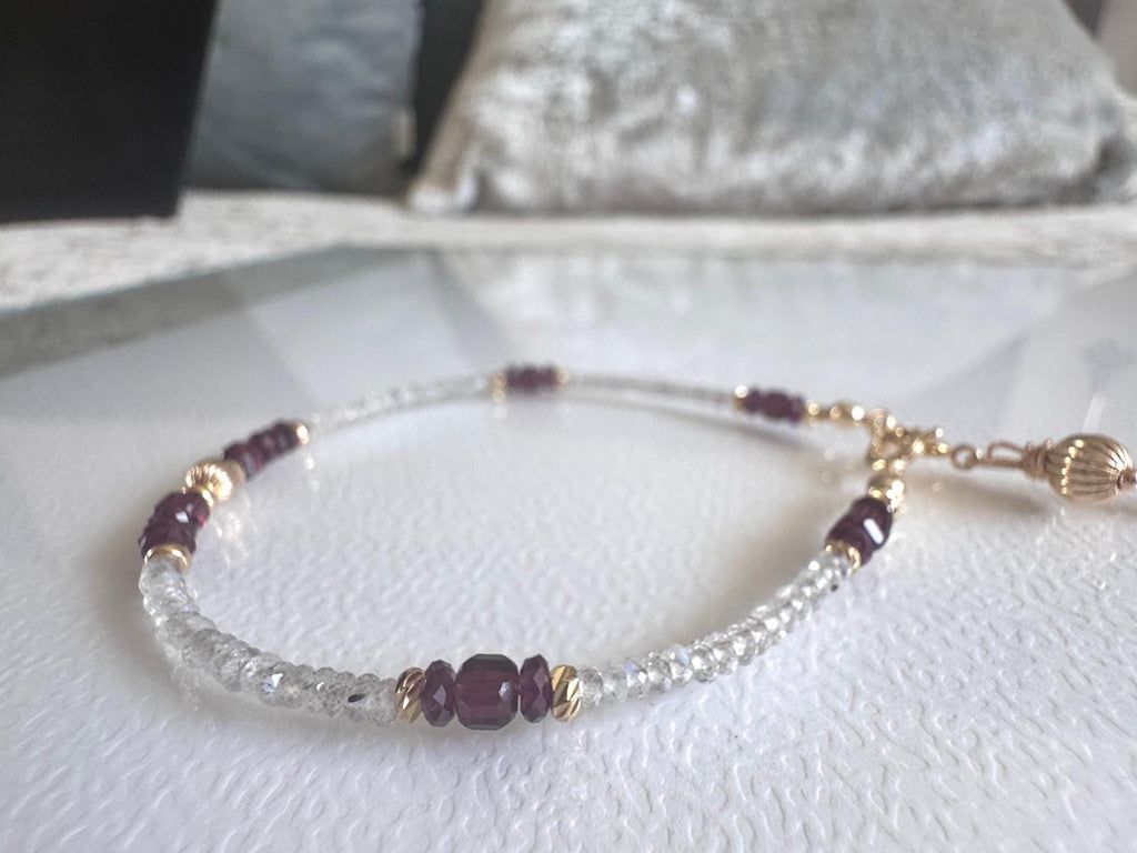 Garnet and Labradorite Bracelet, Dainty Gold Filled Gemstone Bracelet, Handmade Natural Stone Jewelry