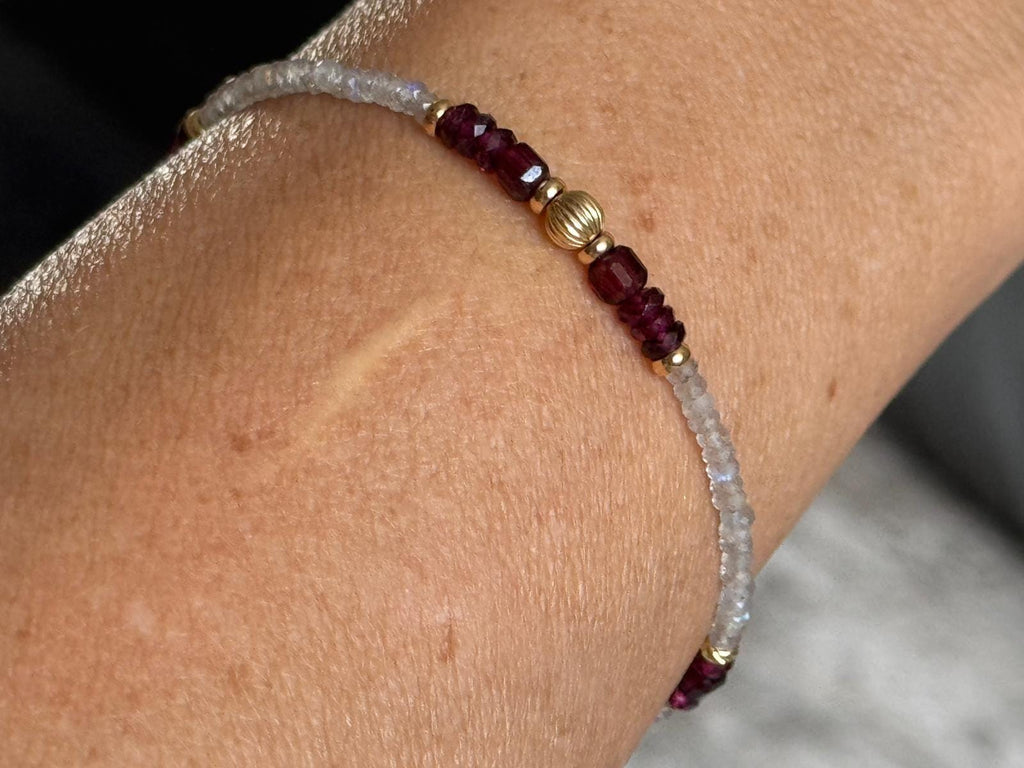 Garnet and Labradorite Bracelet, Dainty Gold Filled Gemstone Bracelet, Handmade Natural Stone Jewelry
