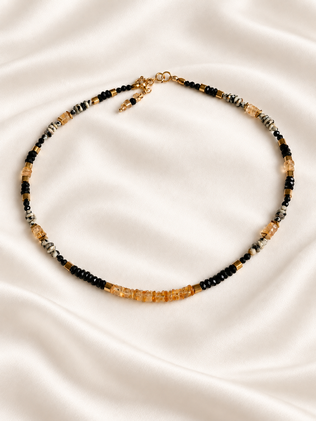 Citrine, Black Tourmaline & Dalmatian Jasper Necklace & Bracelet Set
