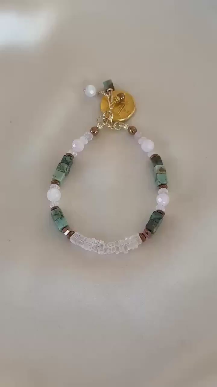Morganite, Rose Quartz & African Turquoise Bracelet