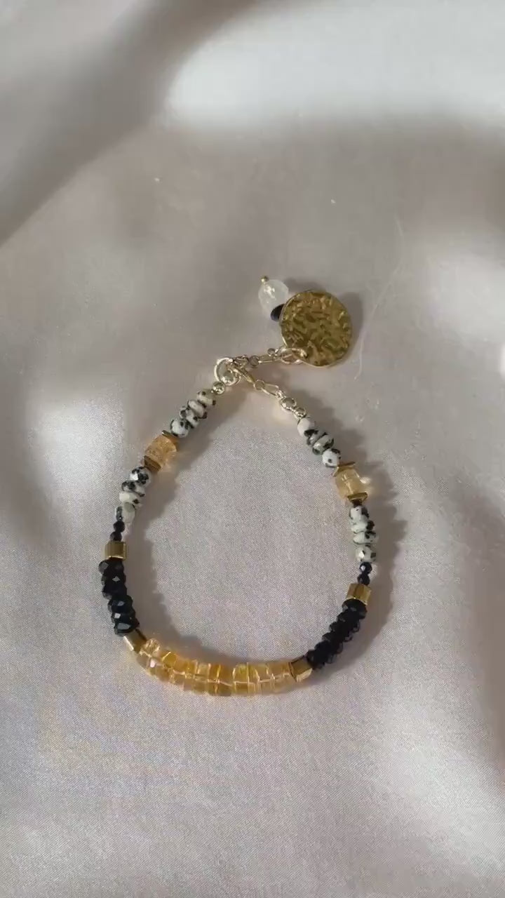 Citrine, Black Tourmaline & Dalmatian Jasper Bracelet