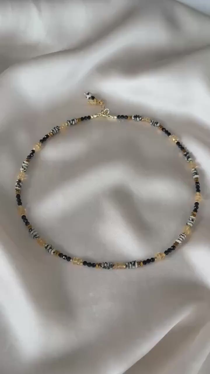 Citrine, Black Tourmaline & Dalmatian Jasper Necklace