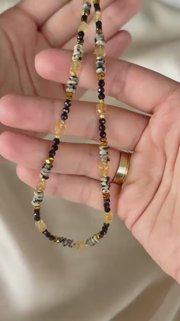 Citrine, Black Tourmaline & Dalmatian Jasper Necklace
